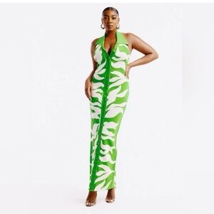 Hanifa Green and White Halter Dress